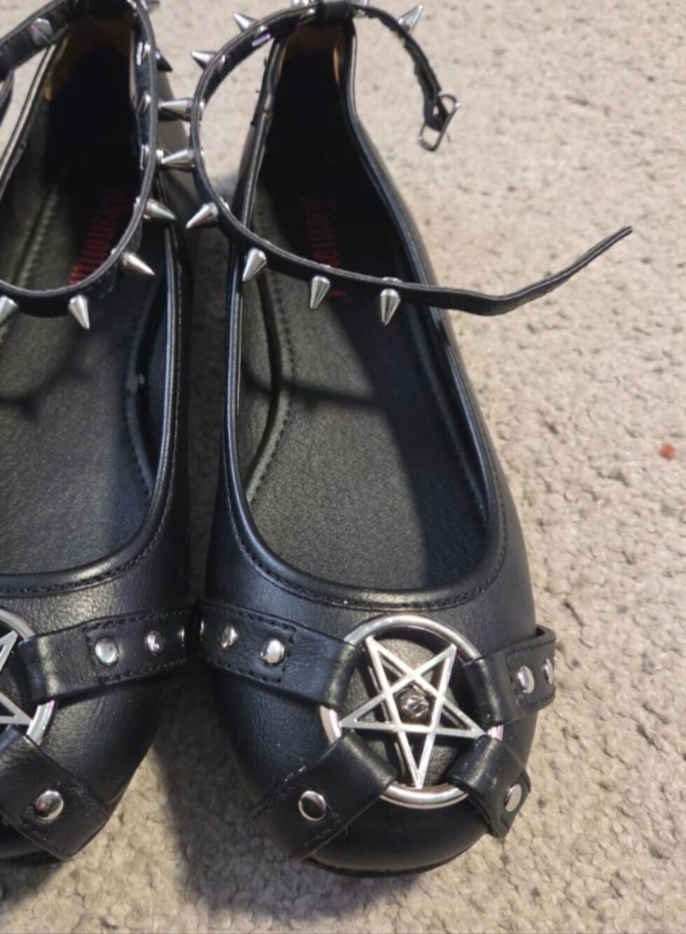 Demonia STAR-23 Pentagram Spiked Ballet Flats | Black Vegan Leather | Size 9
